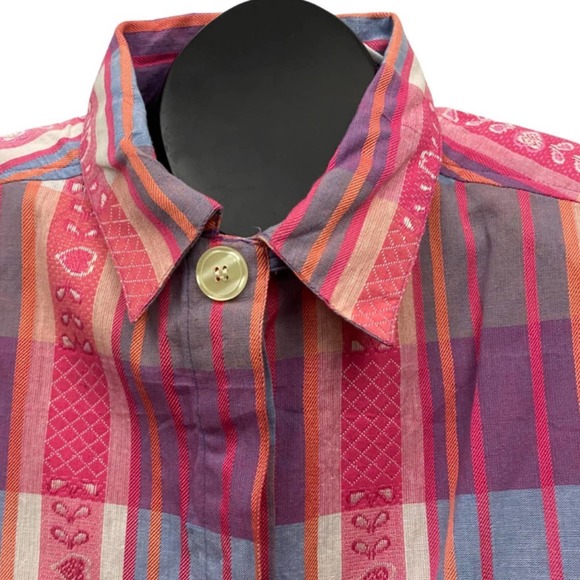 Vintage Deadstock Pink Stripe Heart Embroidery Oversized Shirt / Women's 12 * - Picture 2 of 4